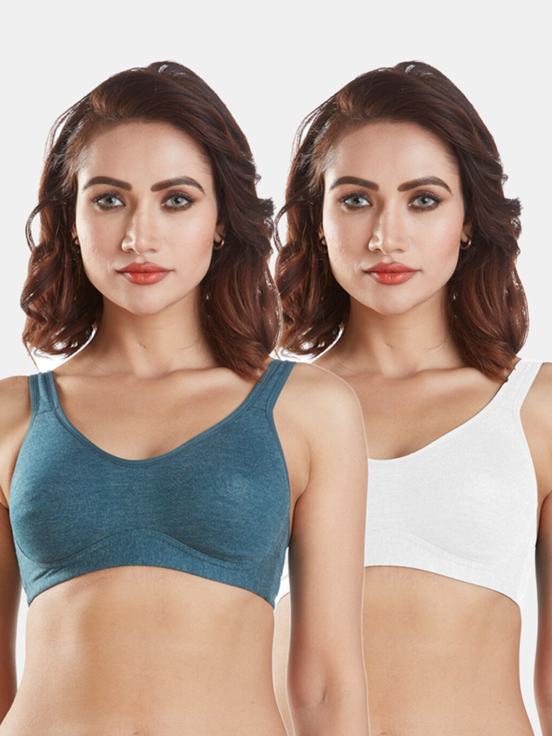 Sonari Pack of 2 Green & White Double Layer Minimizer Bras