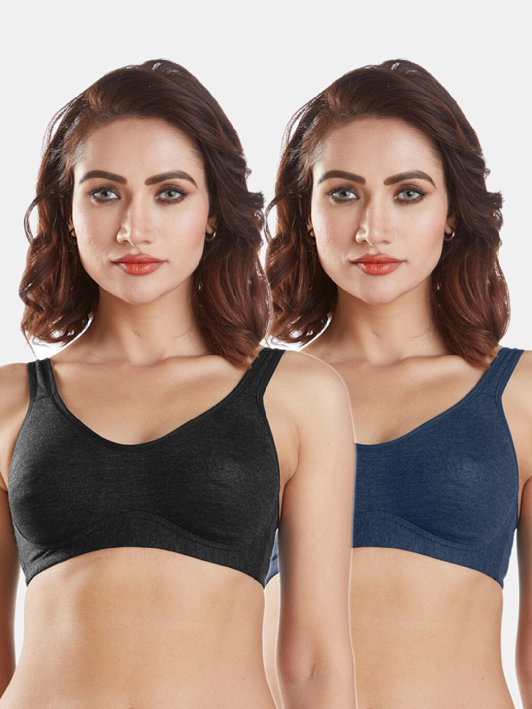 Sonari Pack Of 2 Navy Blue & Black Double Layered Minimizer Bra
