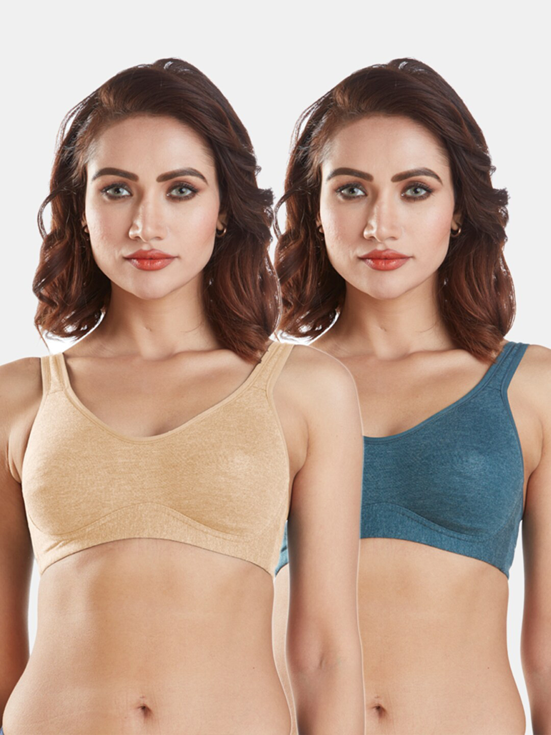 Sonari Pack of 2 Beige & Teal Double Layer Minimizer Bras