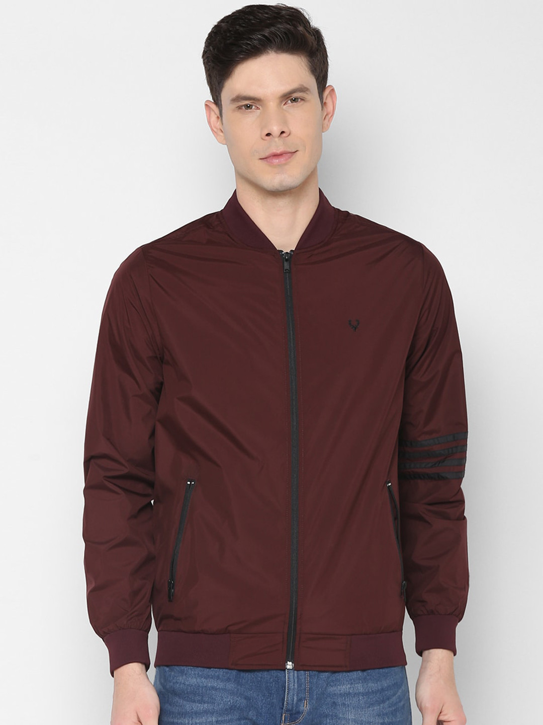 Allen Solly Men Maroon Bomber Jacket