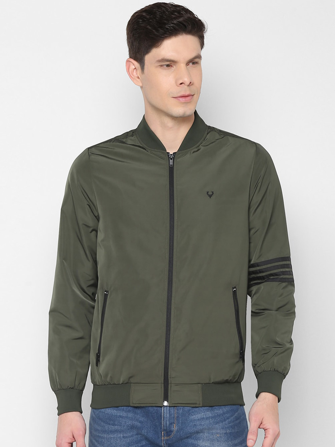 Allen Solly Men Green Solid Bomber Jacket