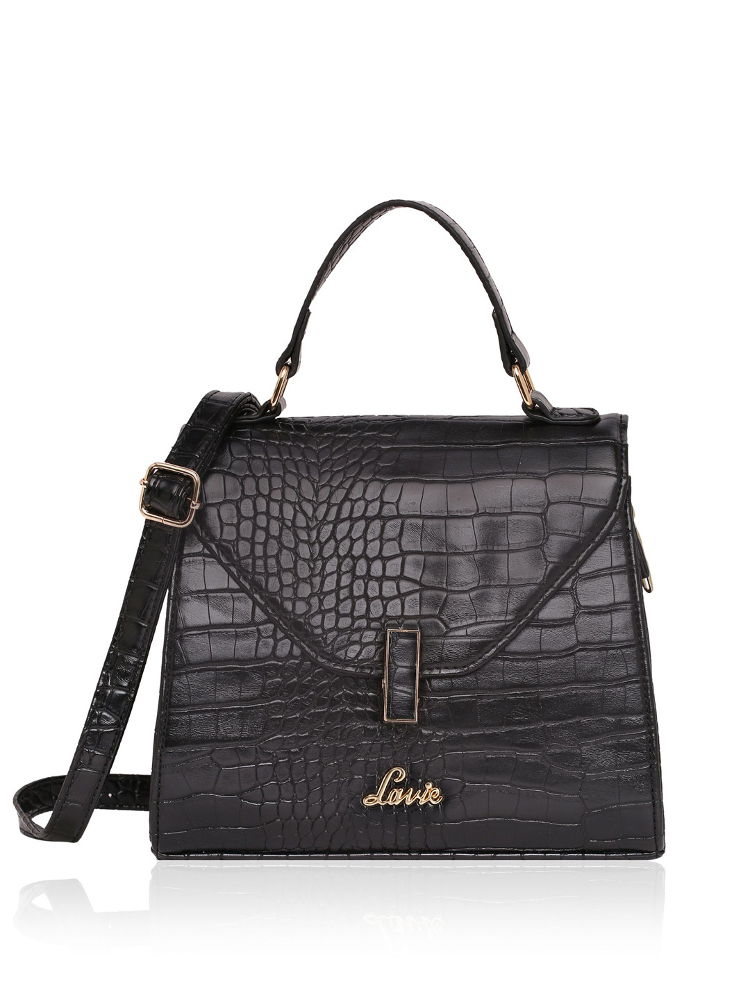 Lavie Black Textured PU Structured Satchel
