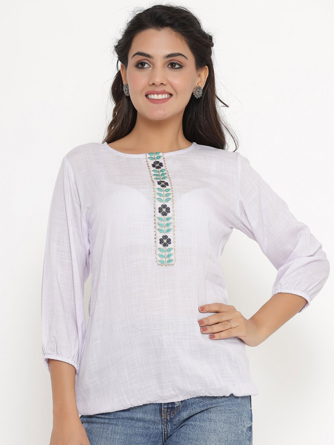 VEDANA White Embroidered Top