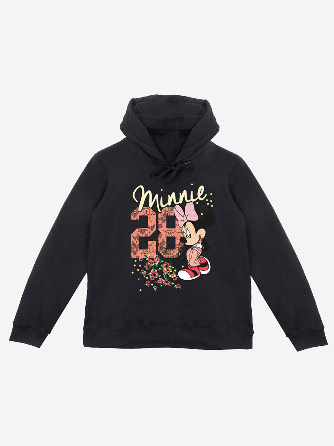 YK Disney Girls Black Printed Hooded Cotton Blend Sweatshirt