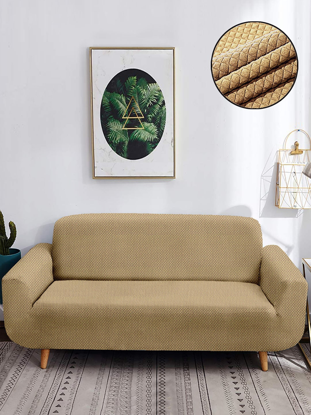 Cortina Beige 3-Seater Super-Stretchable Non-Slip Sofa Slipcover