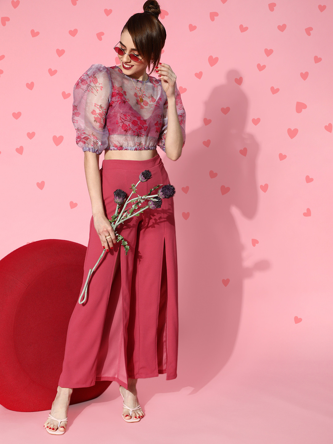 Athena Women Pretty Pink Floral Sheer Top