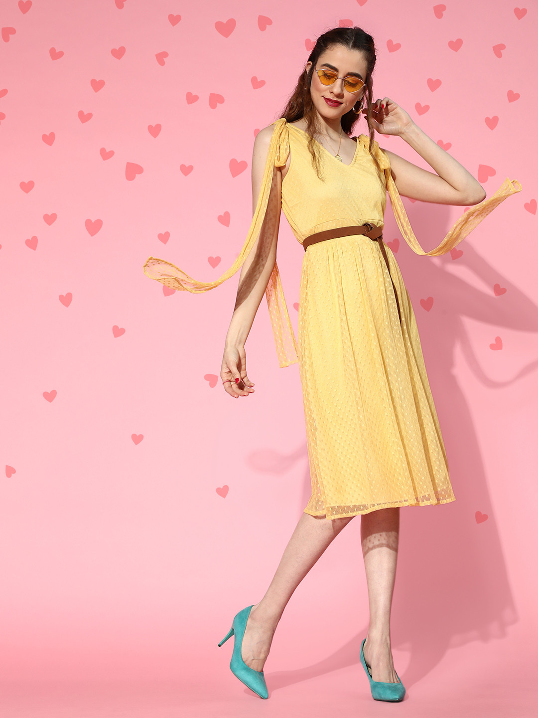 Athena Women Bright Yellow Solid Tulle Dress
