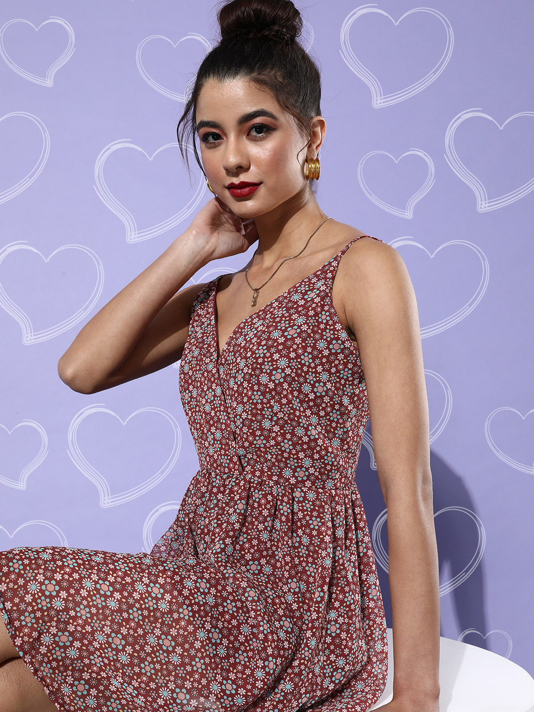 DODO & MOA Charming Maroon Floral Dress