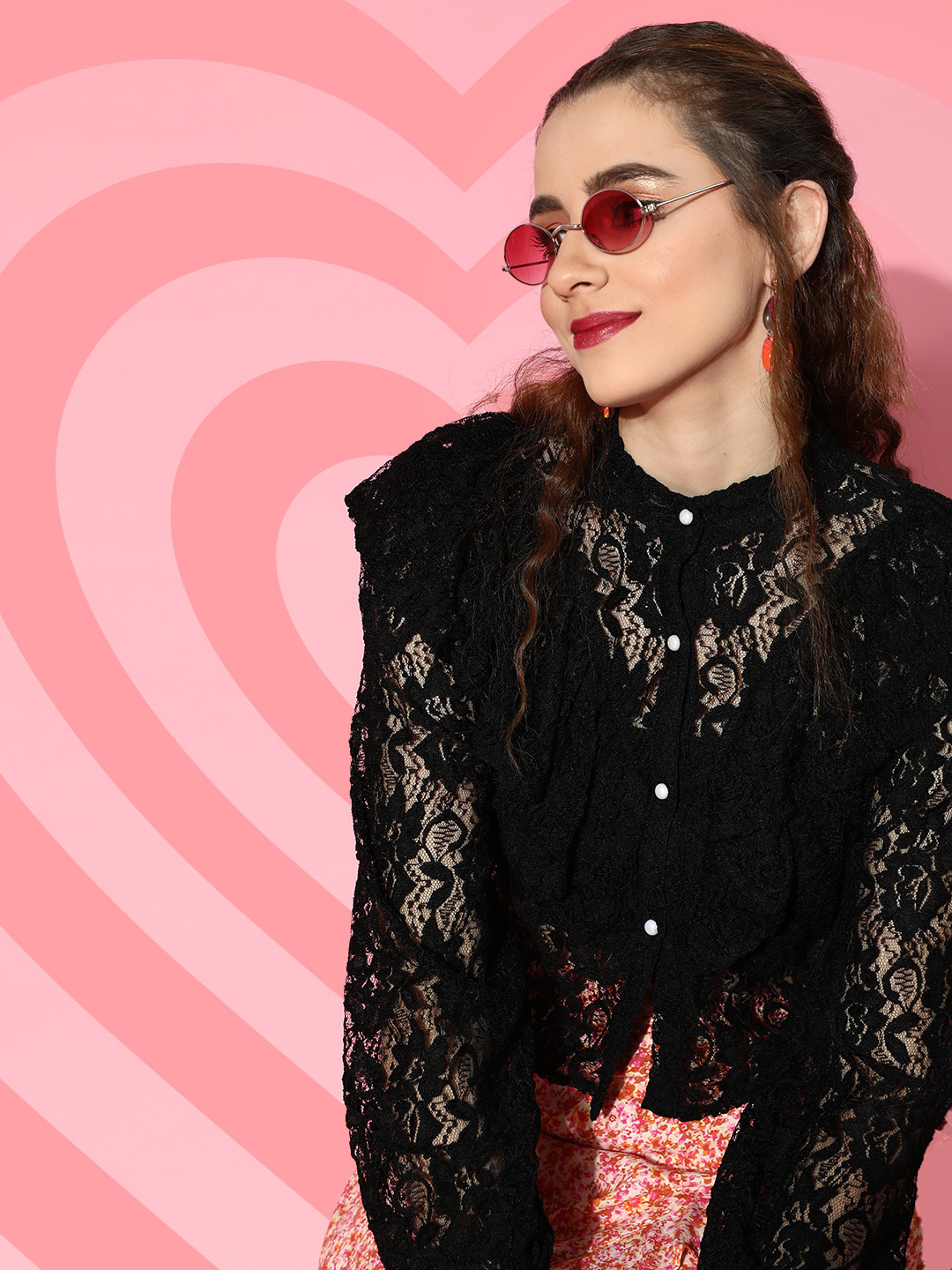 Athena Stylish Black Solid Lace Shirt