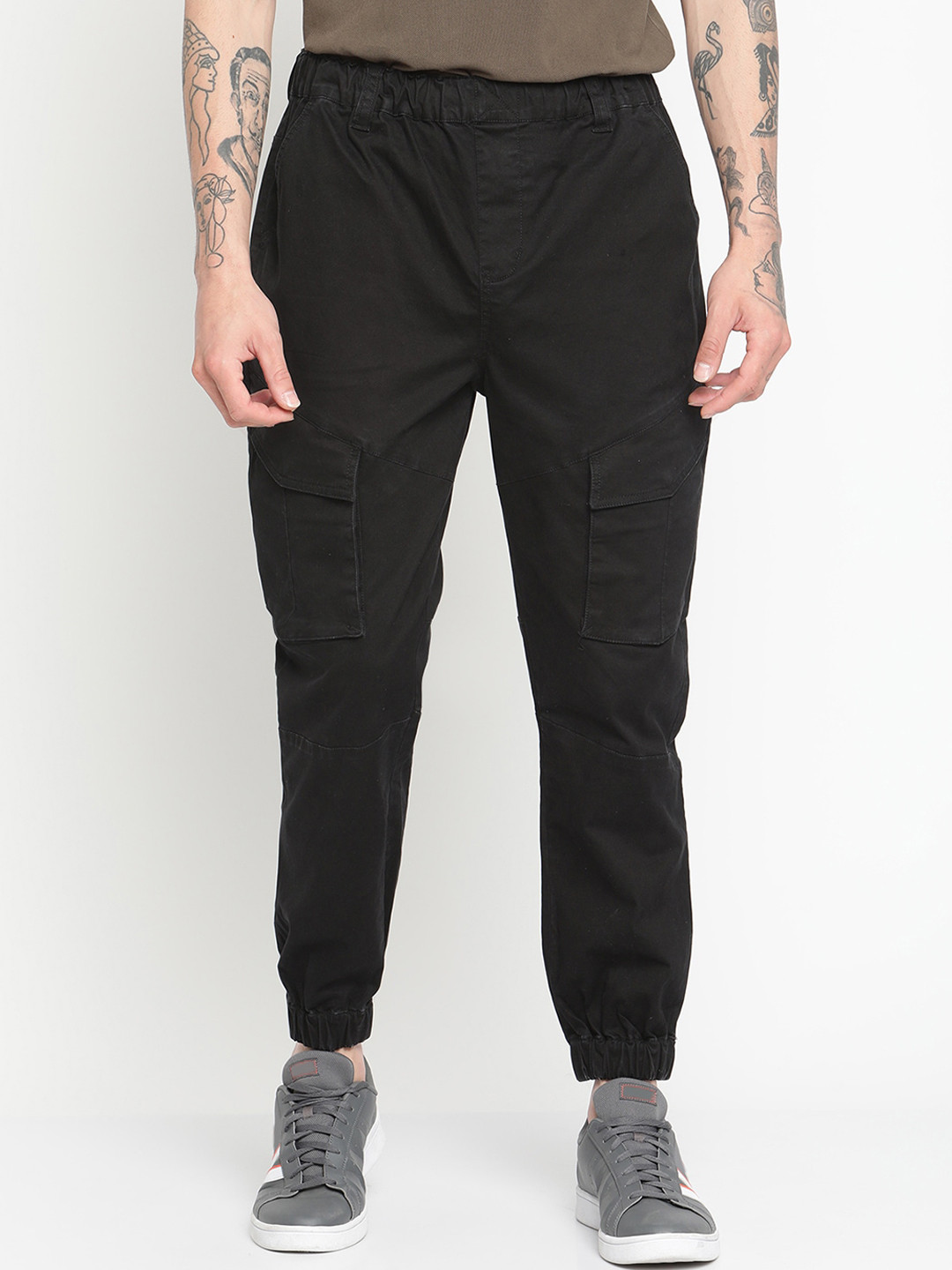 PUNK Men Black Loose Fit Joggers Trousers