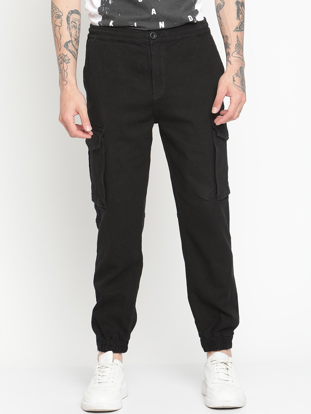 PUNK Men Black Solid Loose Fit Cotton Joggers