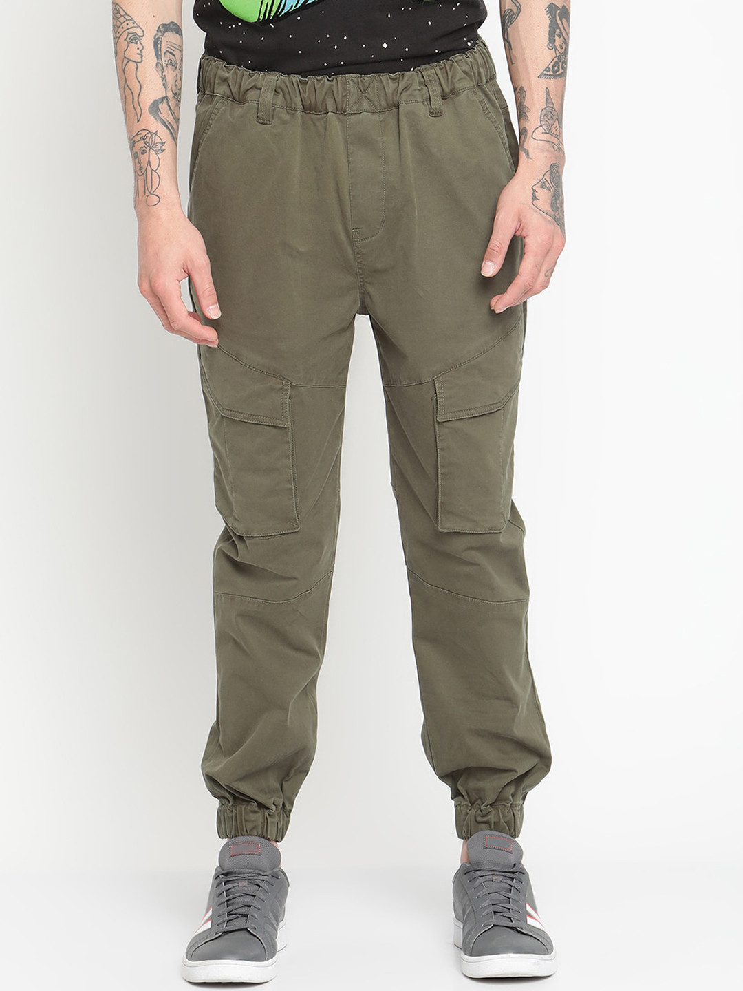 PUNK Men Olive Green Loose Fit Joggers Trousers