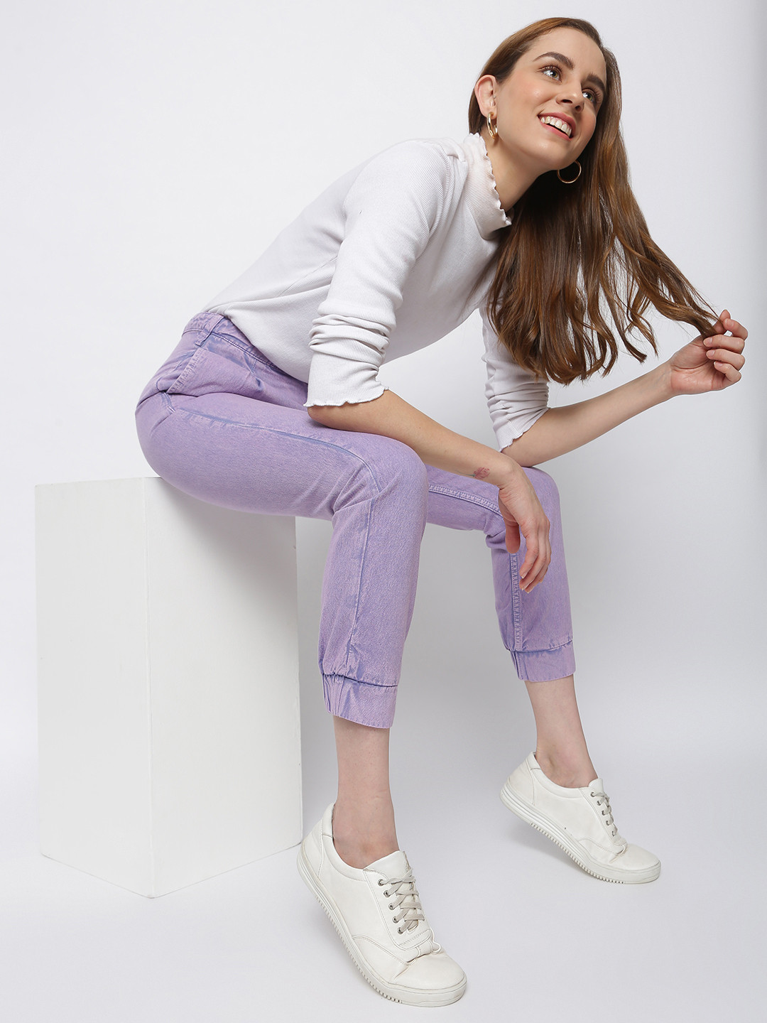TALES & STORIES Women Purple Solid Slouchy Fit Trousers
