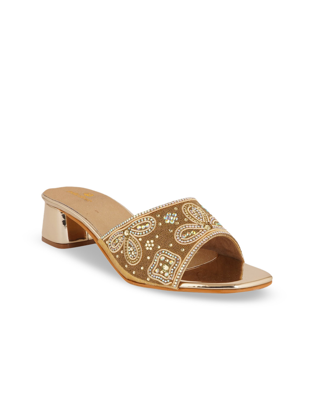 pelle albero Gold-Toned Embellished Party Block Heels
