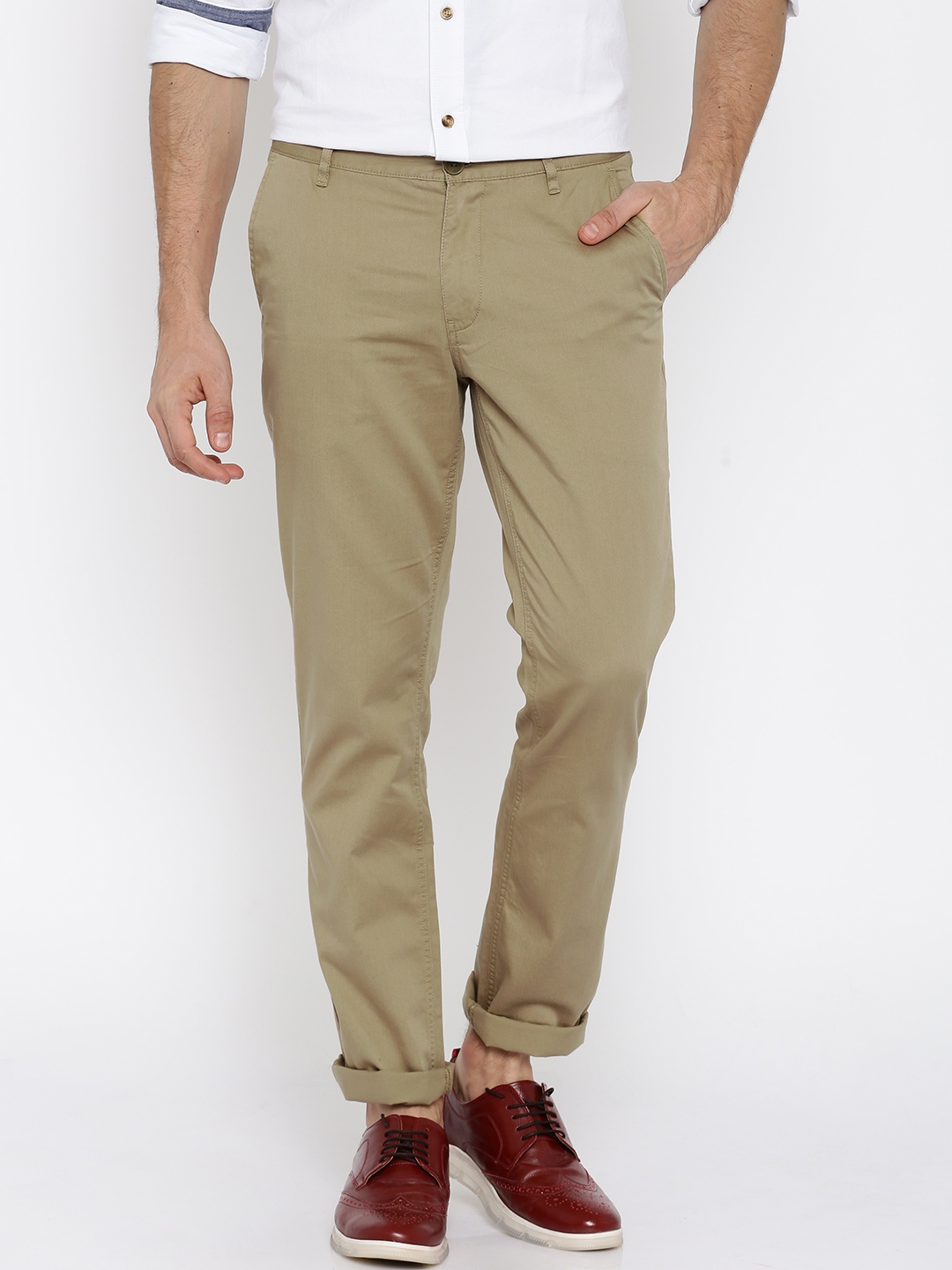 Buy John Players Men Beige Solid Slim Fit Casual Trousers  Trousers for  Men 2016327  Myntra