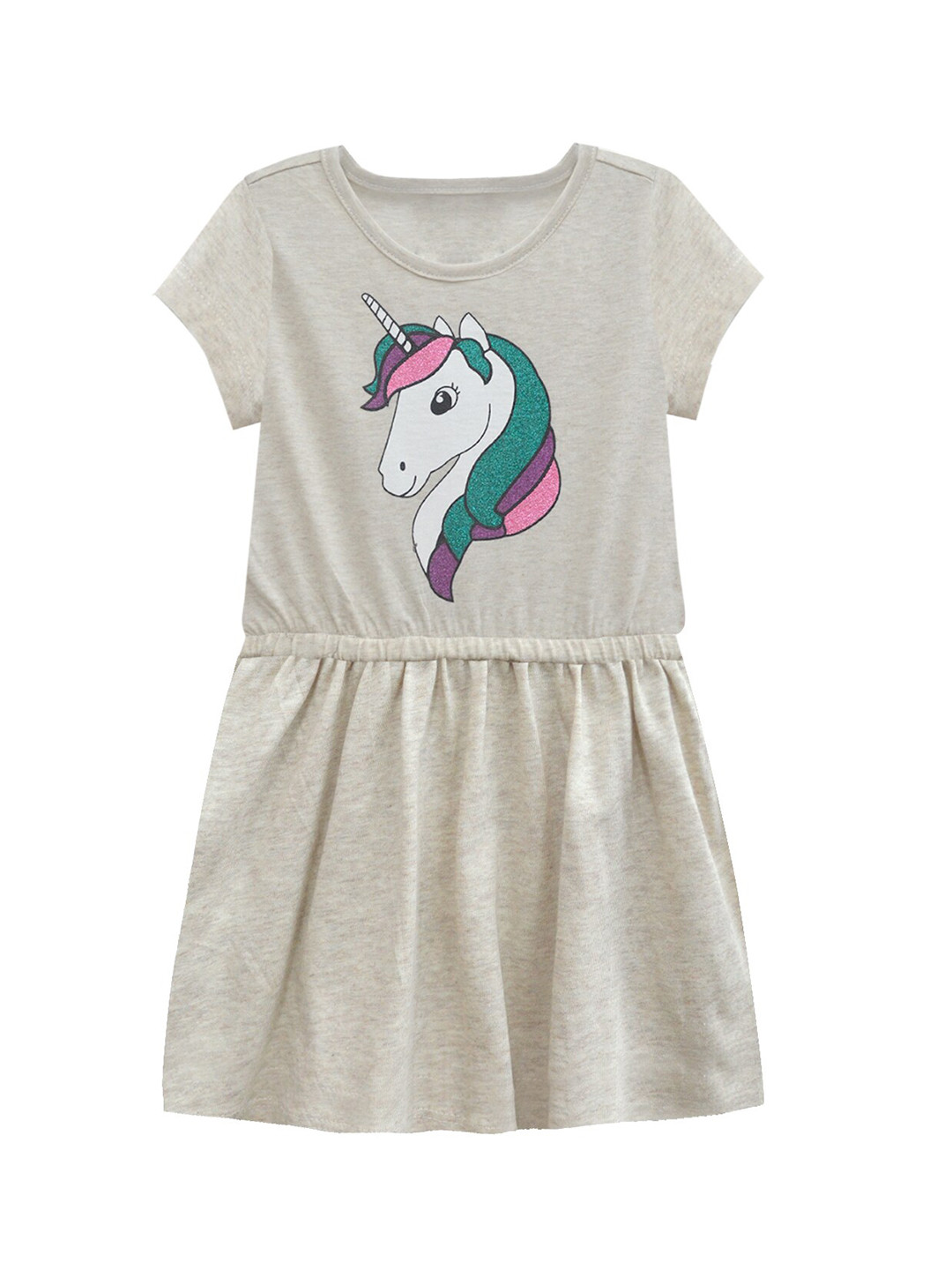 A.T.U.N. Girls Cream-Coloured Unicorn Printed Dress