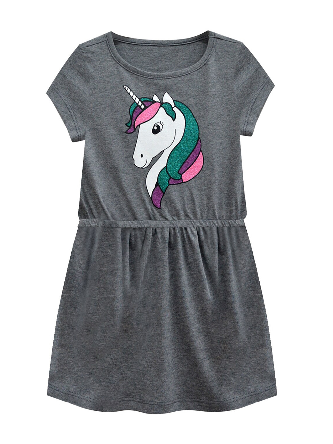A T U N Grey Melange Pure Cotton A-Line Dress