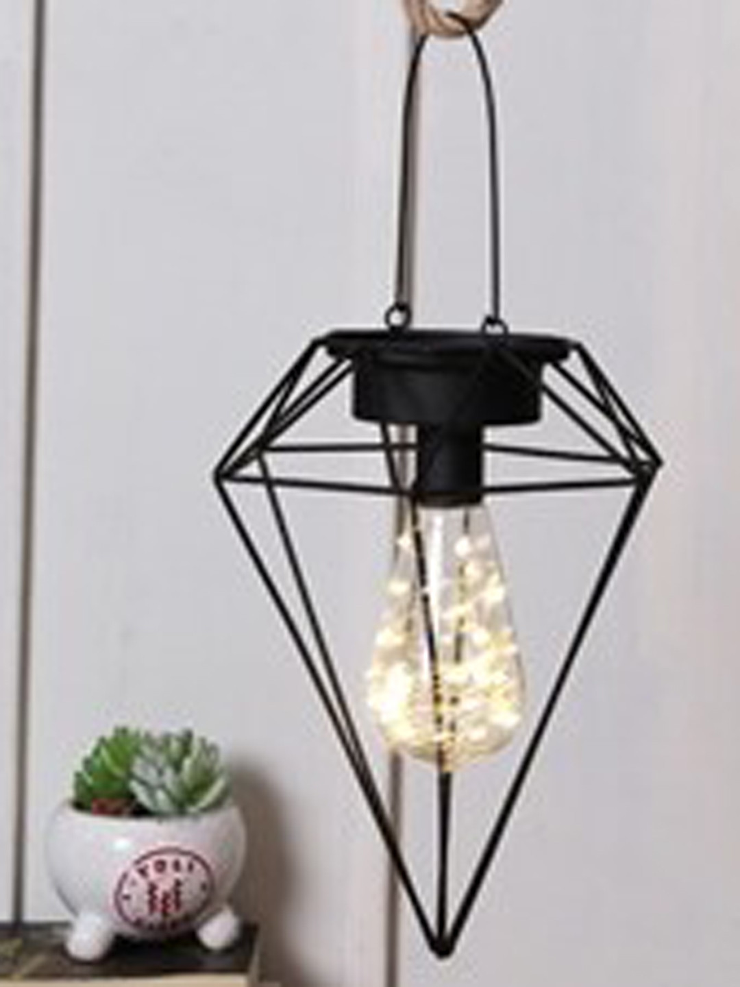 TAYHAA Black Contemporary Open Inverted Diamond Cage Shaped LED Ceiling Lamp