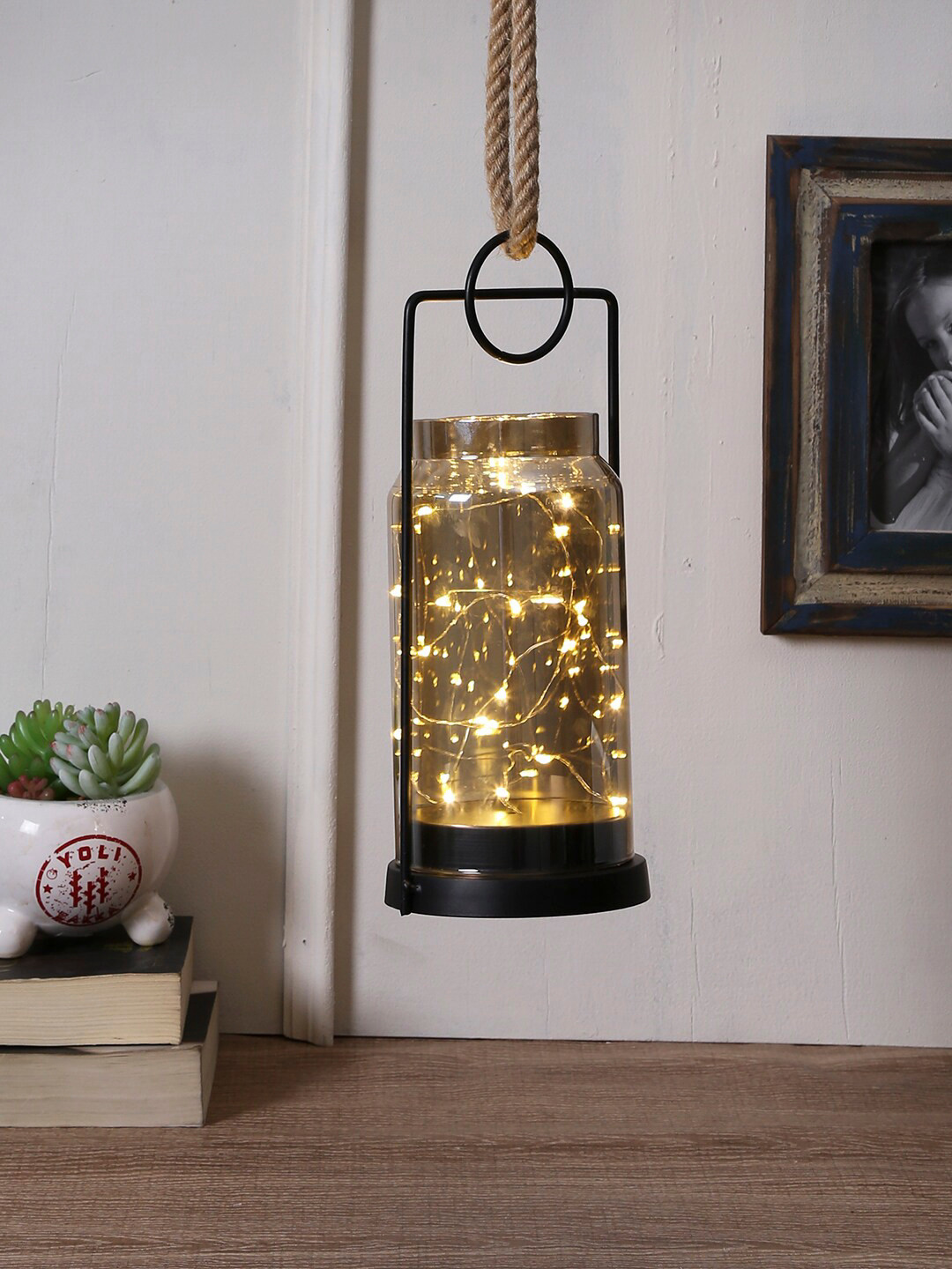 TAYHAA Black Wrought Iron Frame Table Lamp with LED Lights