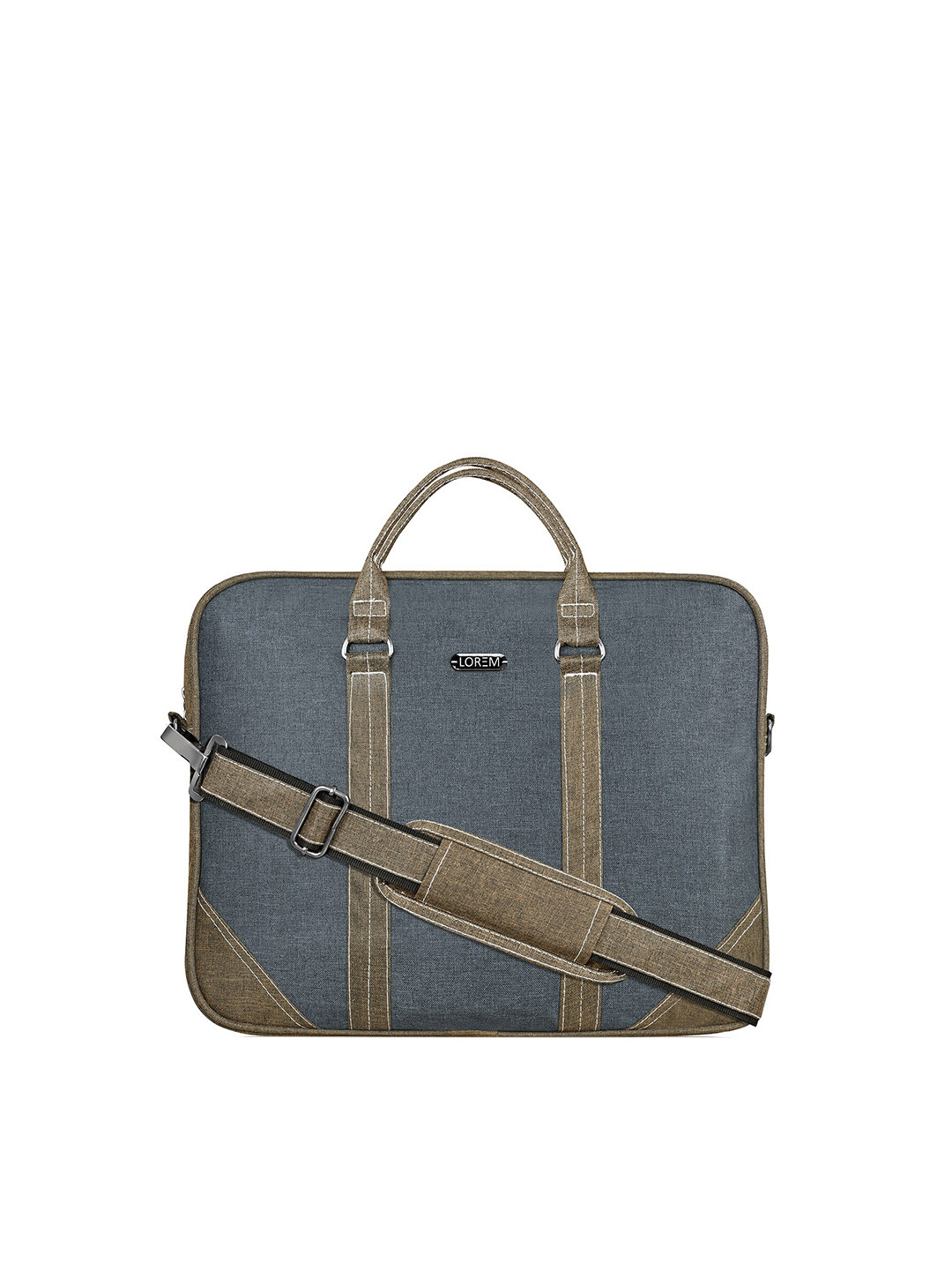 LOREM Unisex Grey & Tan Textured 16 Inch Laptop Bag
