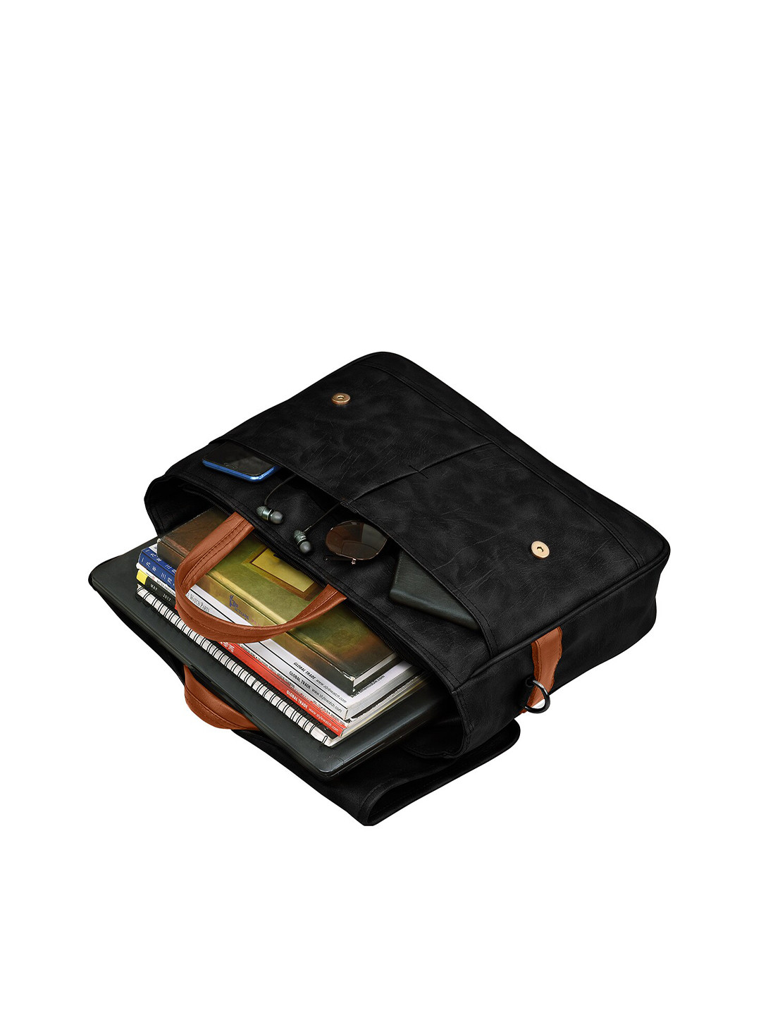 LOREM Unisex Black & Tan Textured Laptop Bag