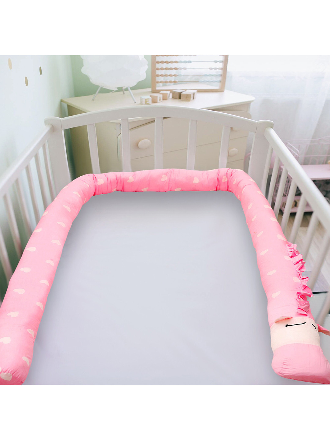 Baby Moo Kids Pink Printed Pure Cotton Cot Bumper