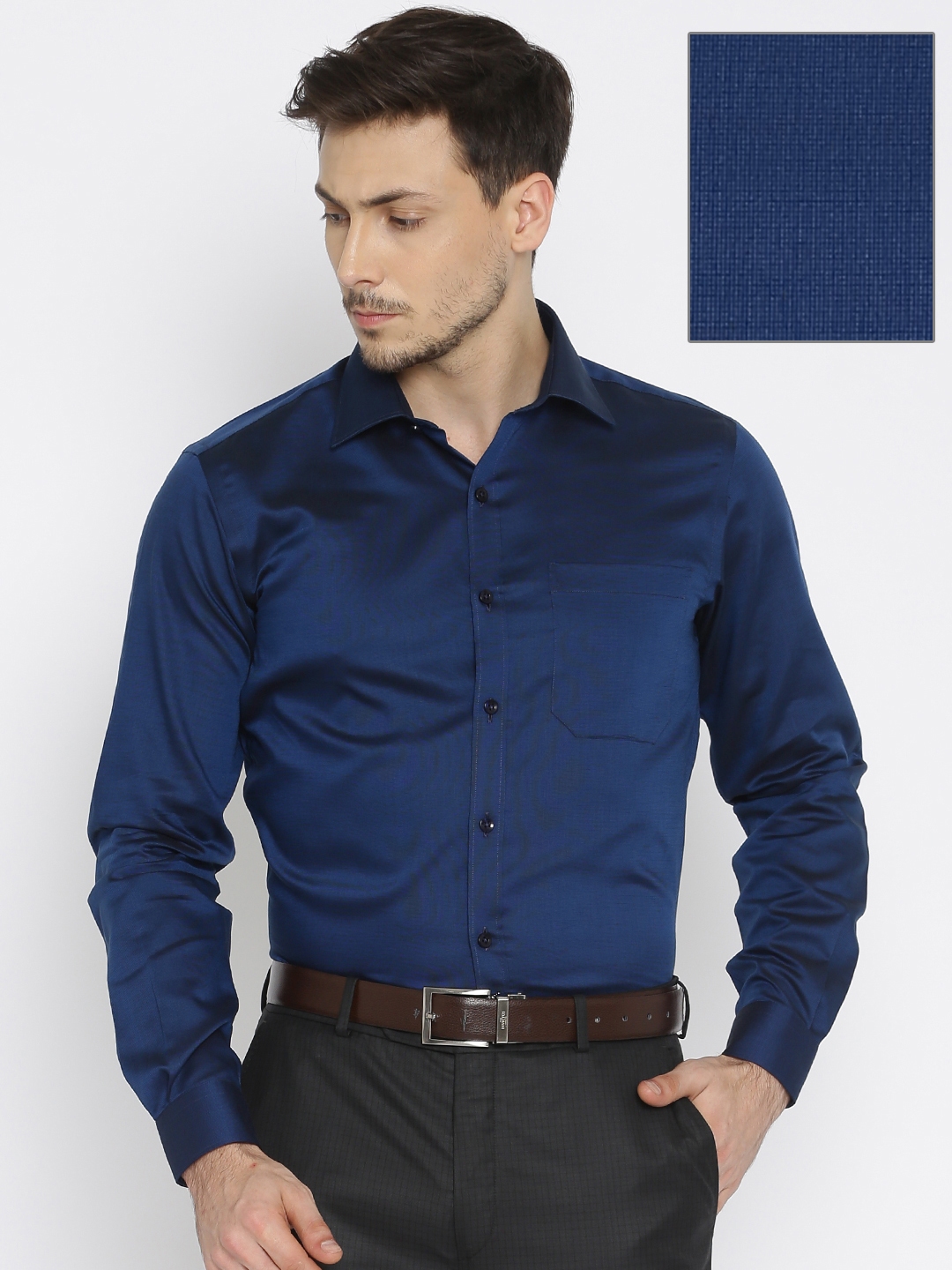 Wills Lifestyle Men Navy Slim Fit Self Design Formal Shirt