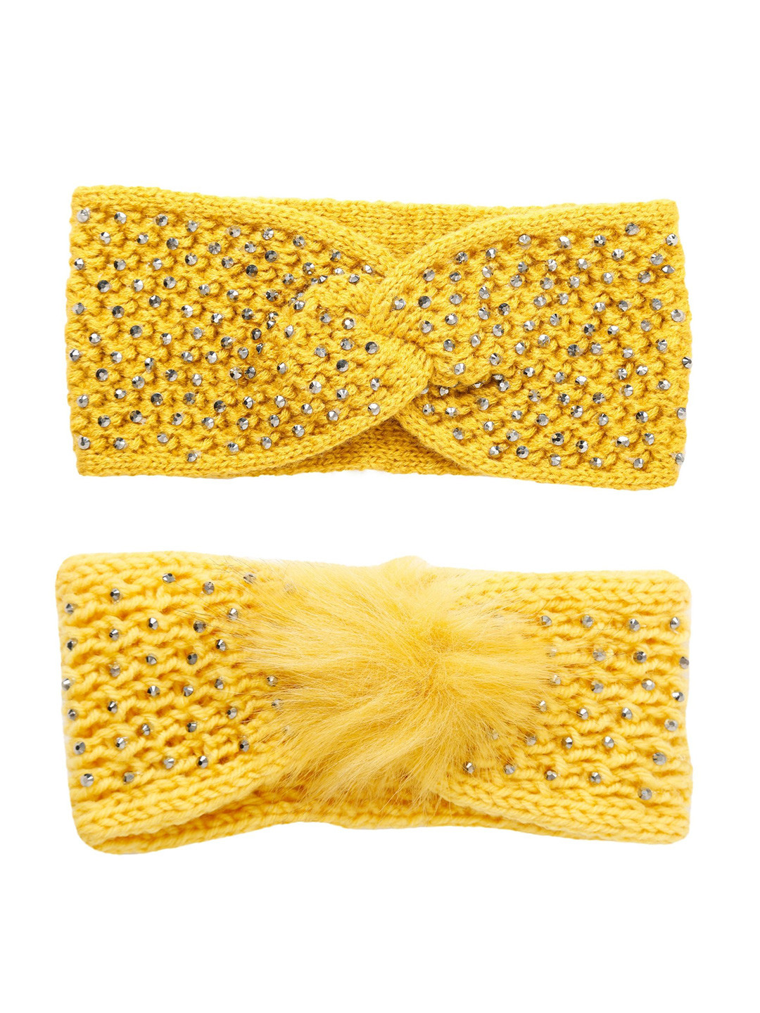 FabSeasons Kids Set of 2 Yellow & Silver-Toned Acrylic Stretchable Winter Headbands