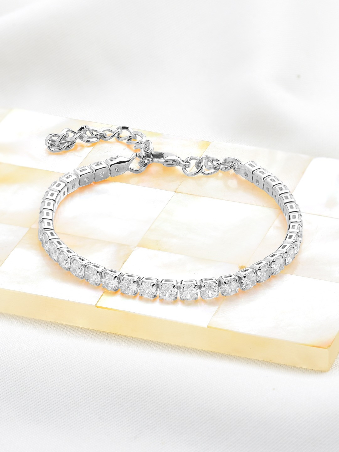 AMI Women Silver-Toned & White Brass Cubic Zirconia Silver-Plated Wraparound Bracelet