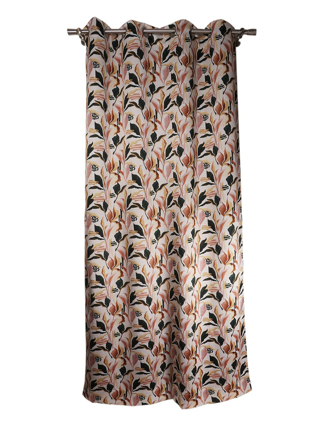 Home Cream-Coloured & Brown Floral Printed Black Out Window Curtain