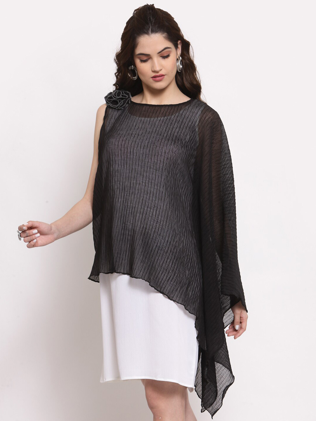 LELA Black Sheer Asymmetric Top