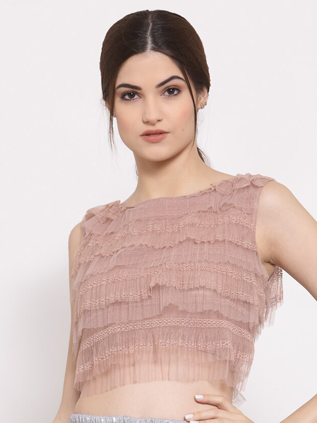 LELA Women Pink Net Crop Top