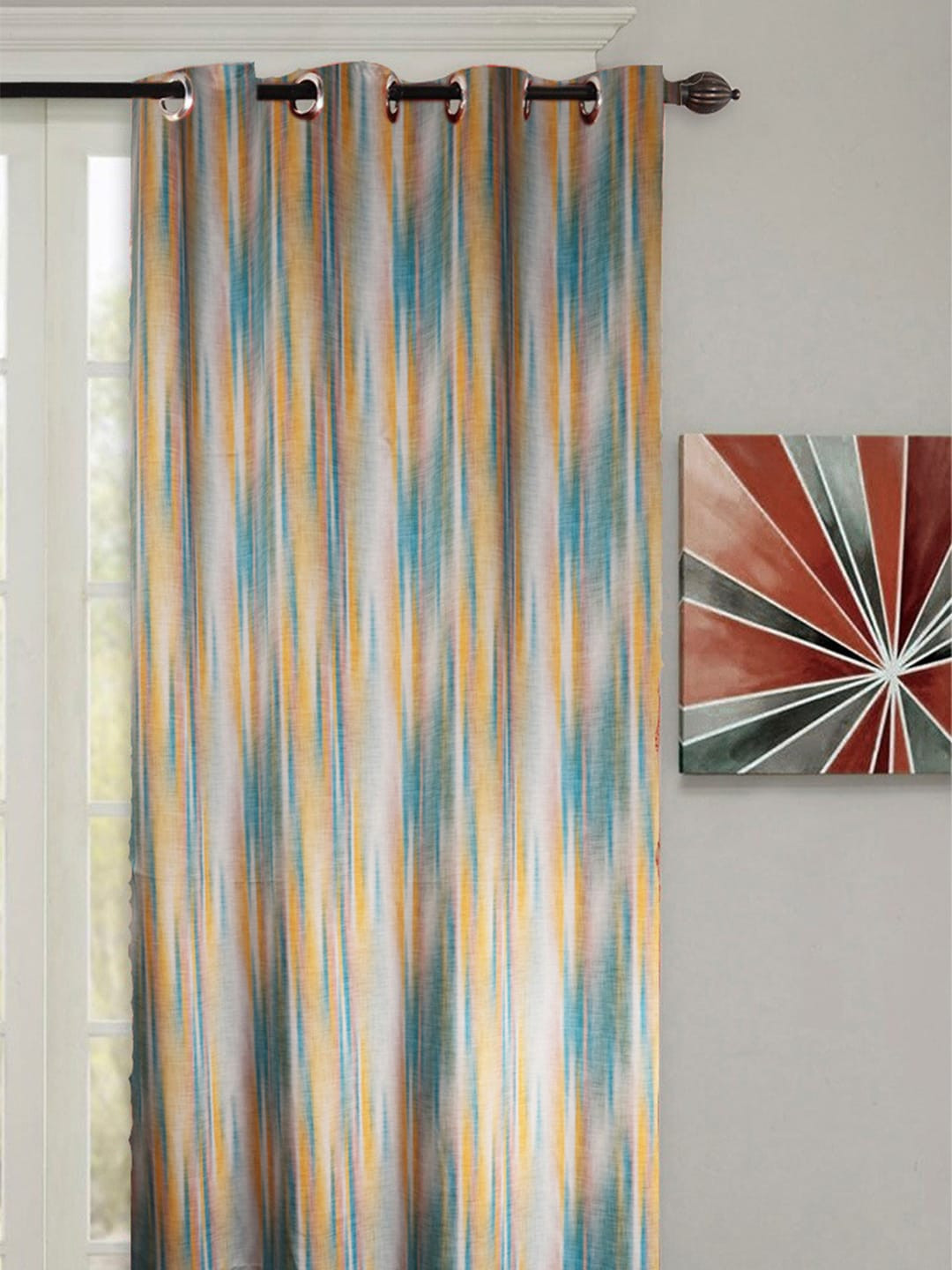 Home Blue Abstract Printed Black Out Door Curtain