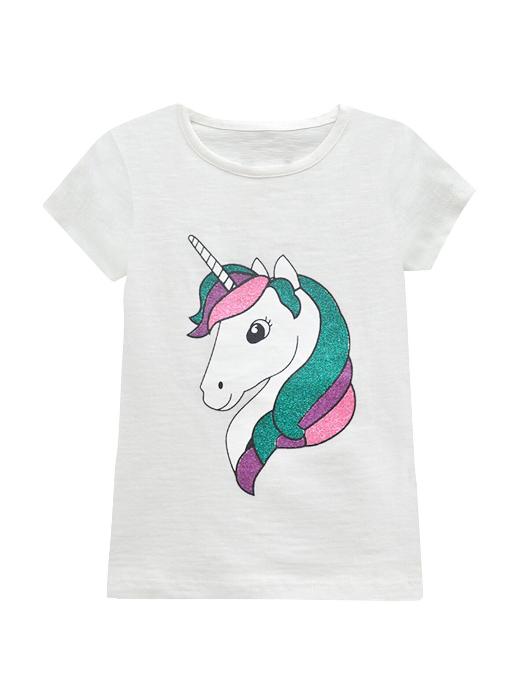 A.T.U.N. Girls White Unicorn Printed Short Sleeves Regular Fit T-shirt