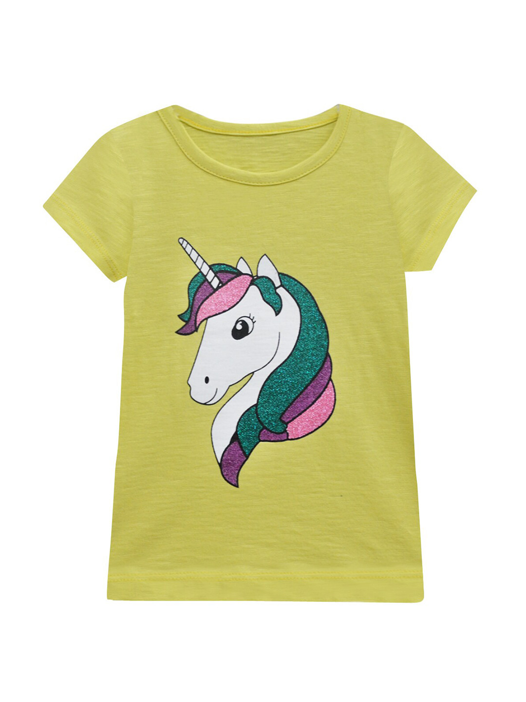 A.T.U.N. Girls Yellow Unicorn Printed Short Sleeves Regular Fit T-shirt
