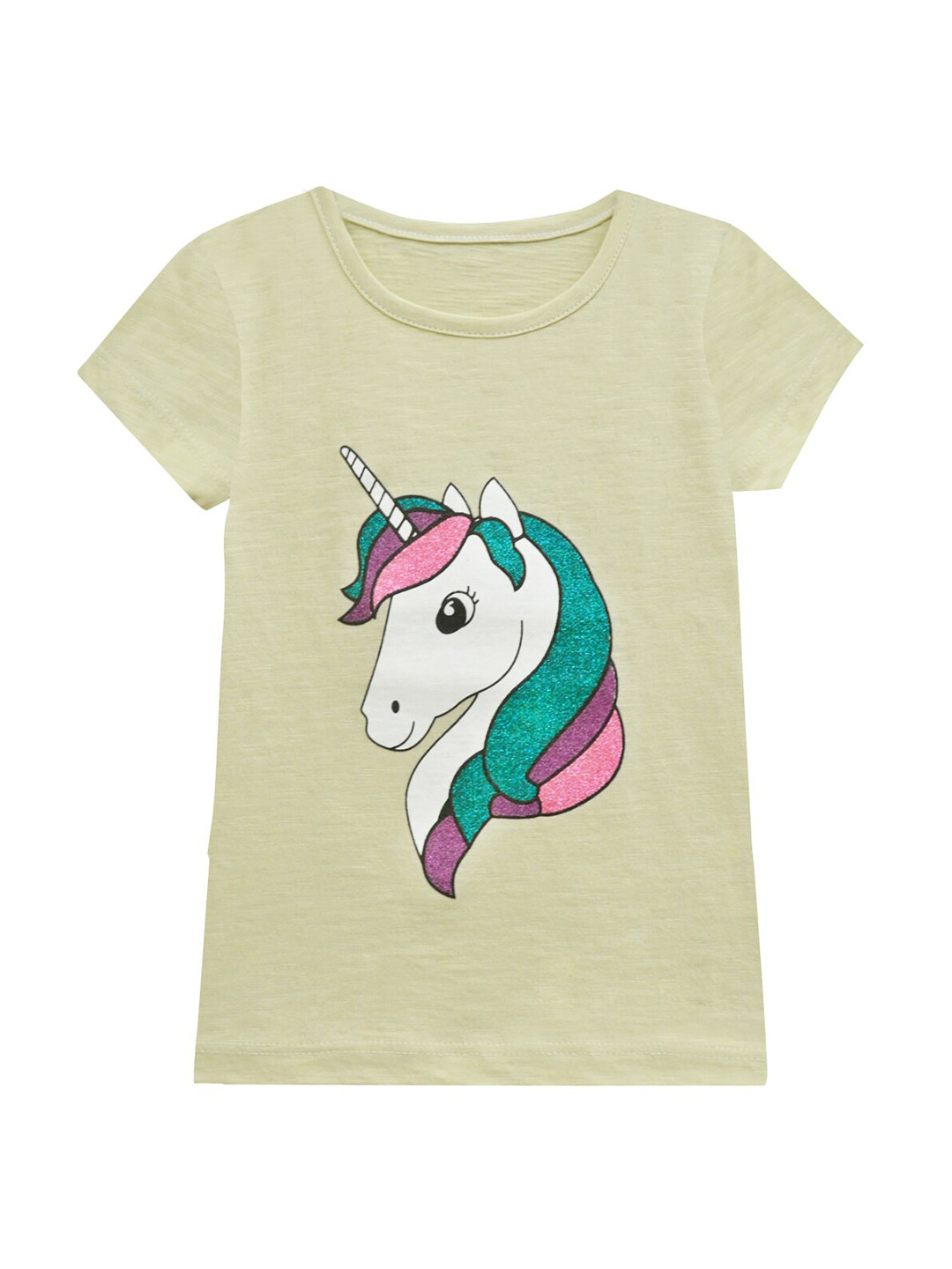 A.T.U.N. Girls Off White Unicorn Printed Short Sleeves Regular Fit T-shirt
