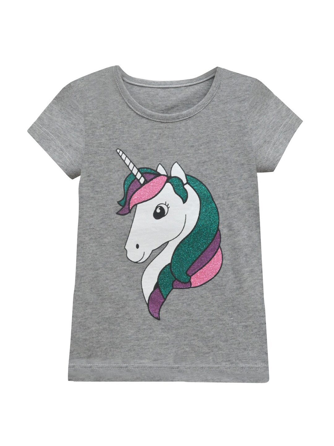 A.T.U.N. Girls Grey Melange Unicorn Printed T-shirt