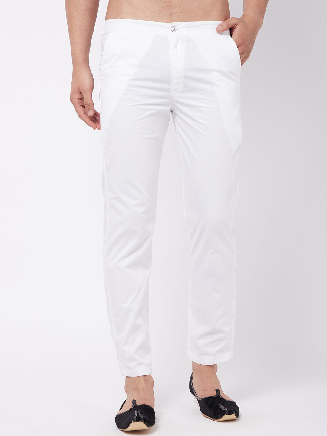 VASTRAMAY Men White Solid Relaxed Fit Cotton Pyjamas