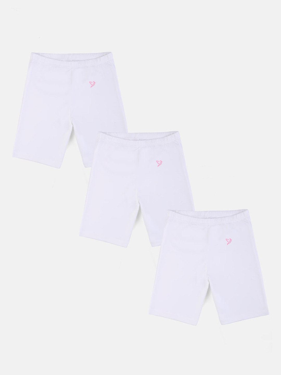 TWIN BIRDS Girls Pack of 3 White Pure Cotton Skinny Fit Sports Shorts