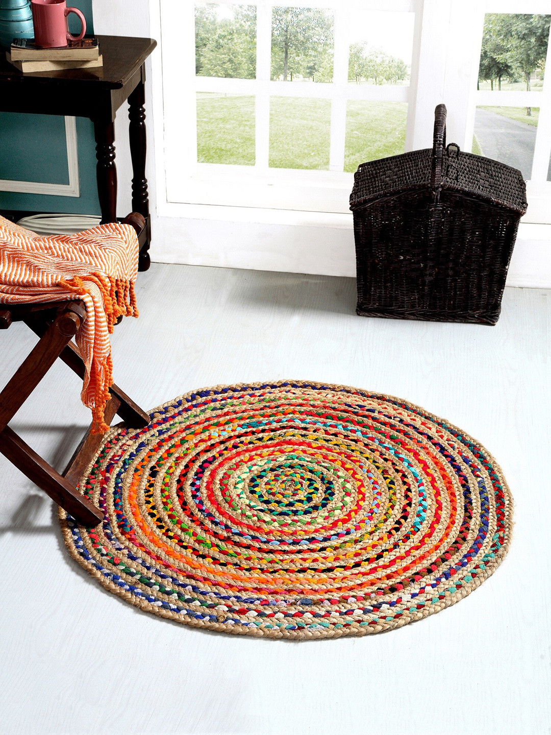 AEROHAVEN Beige & Orange Solid Water-Resistant Floor Rug