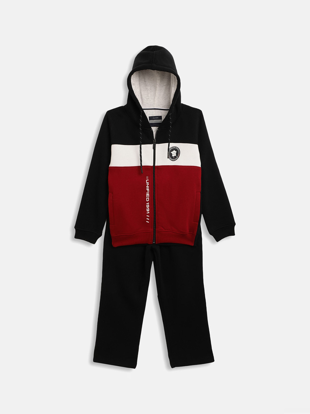 Octave Boys Navy Blue & Maroon Colourblocked Cotton Track Suit