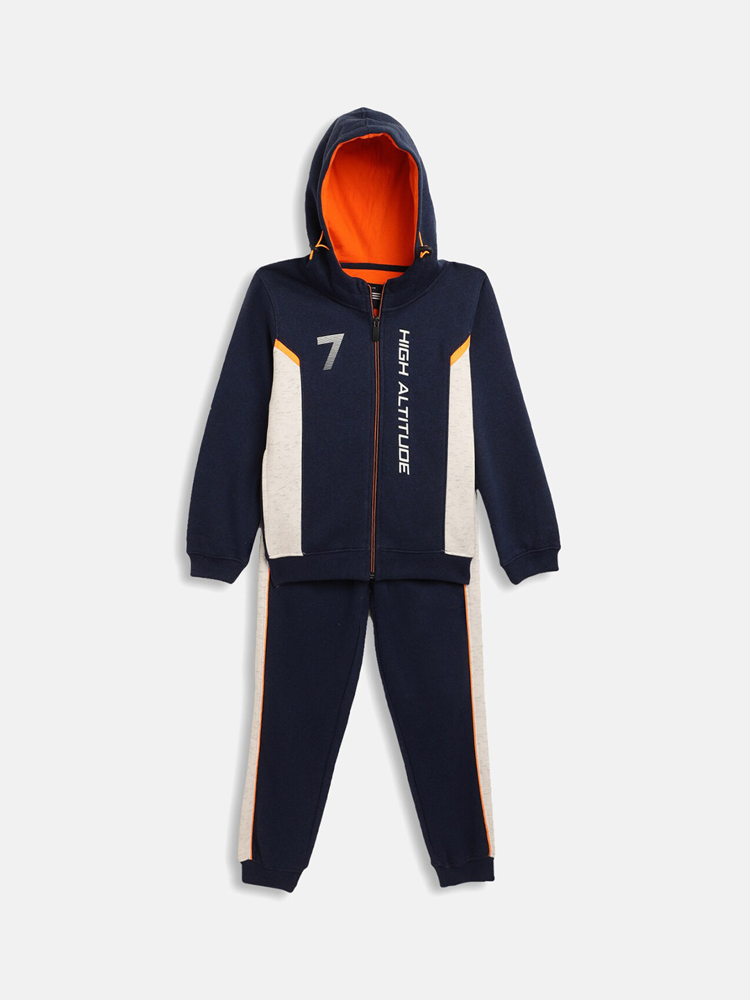 Octave Boys Blue & Beige Colourblocked Cotton Tracksuit