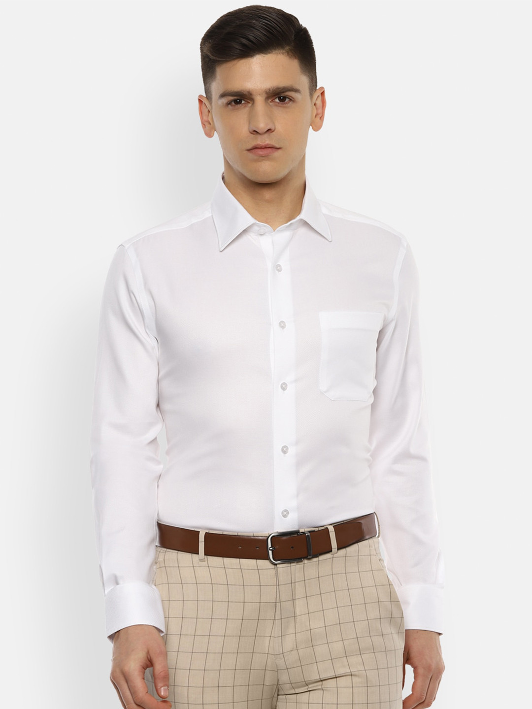 Louis Philippe Permapress Men White Regular Fit Self Design Pure Cotton Wrinkle Free Formal Shirt