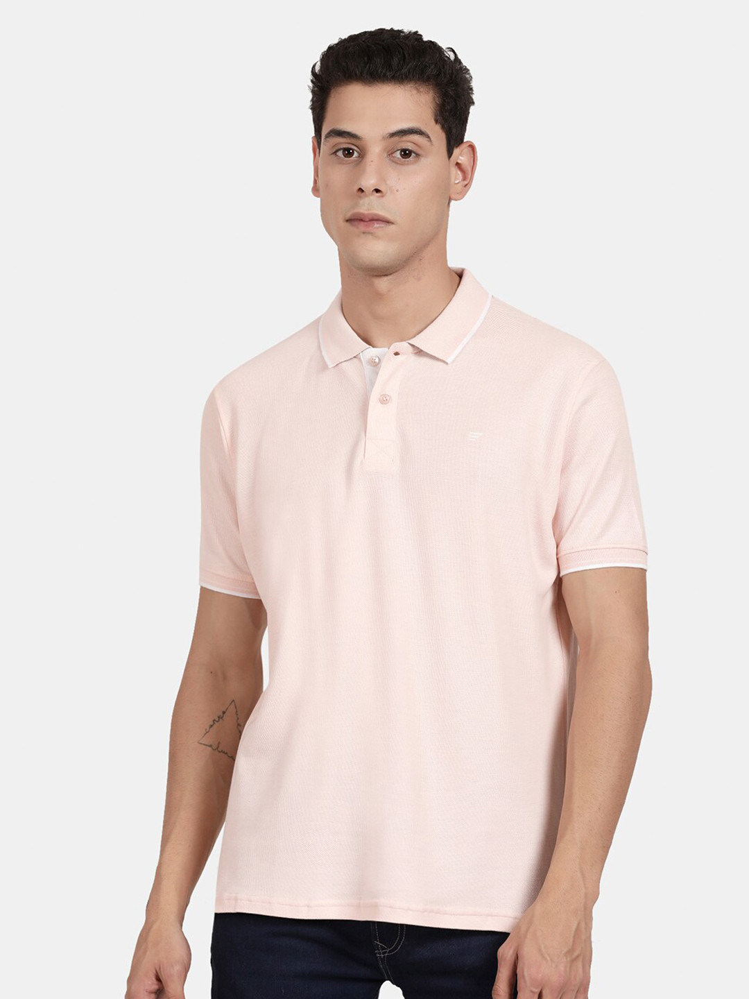 t-base Men Rose Polo Collar T-shirt