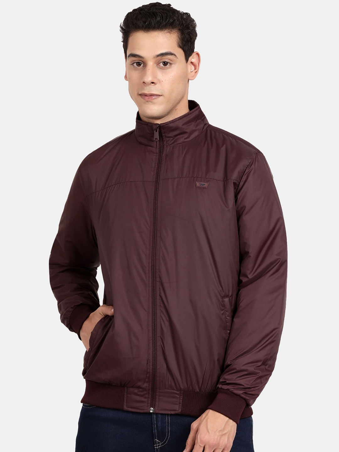 t-base Men Maroon Bomber Jacket