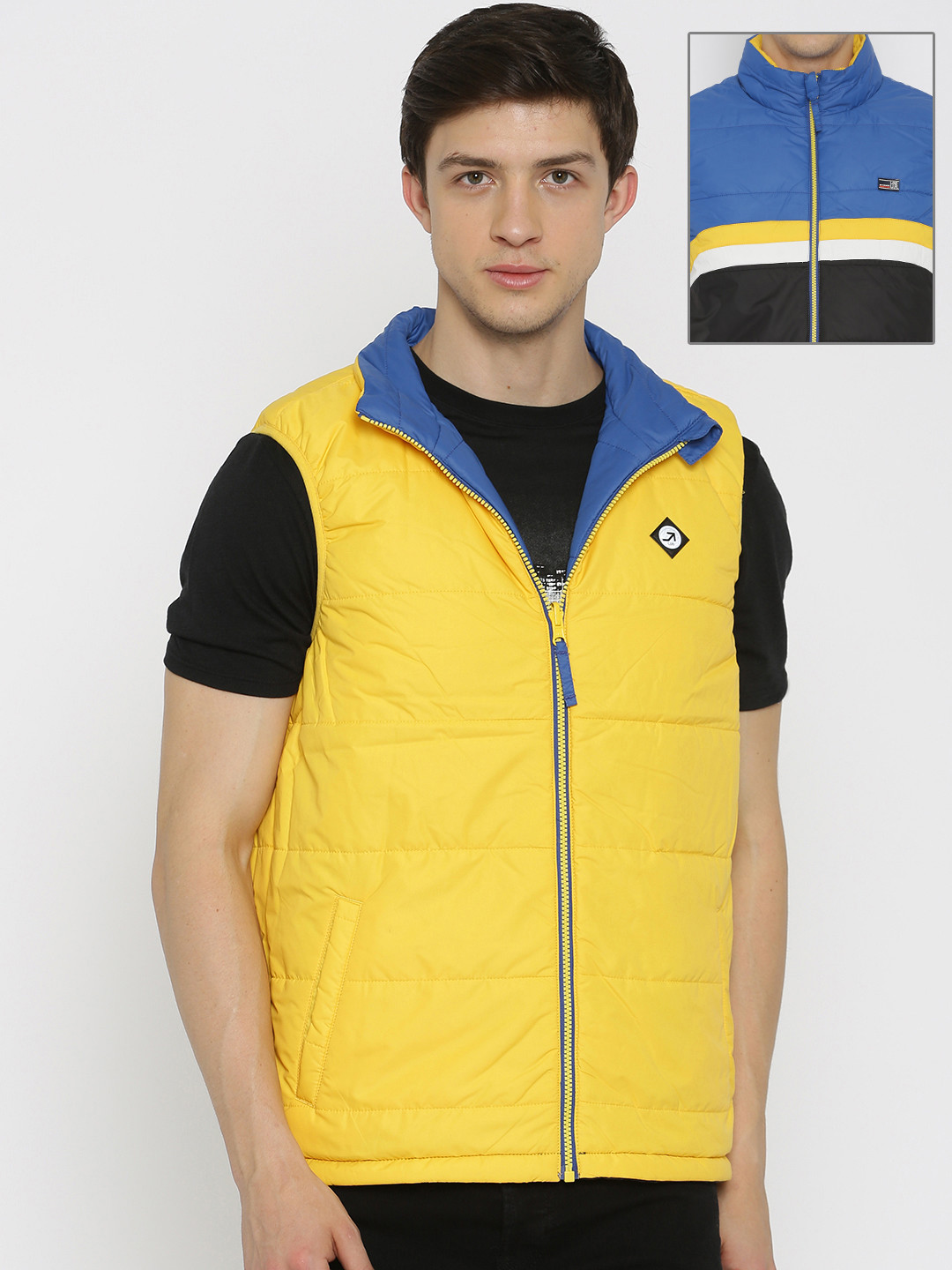 yellow sleeveless jacket