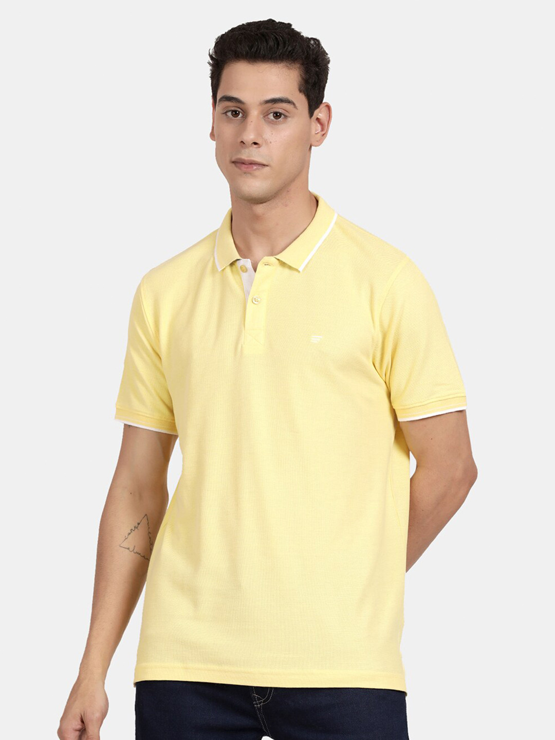 t-base Men Lime Green Polo Collar T-shirt
