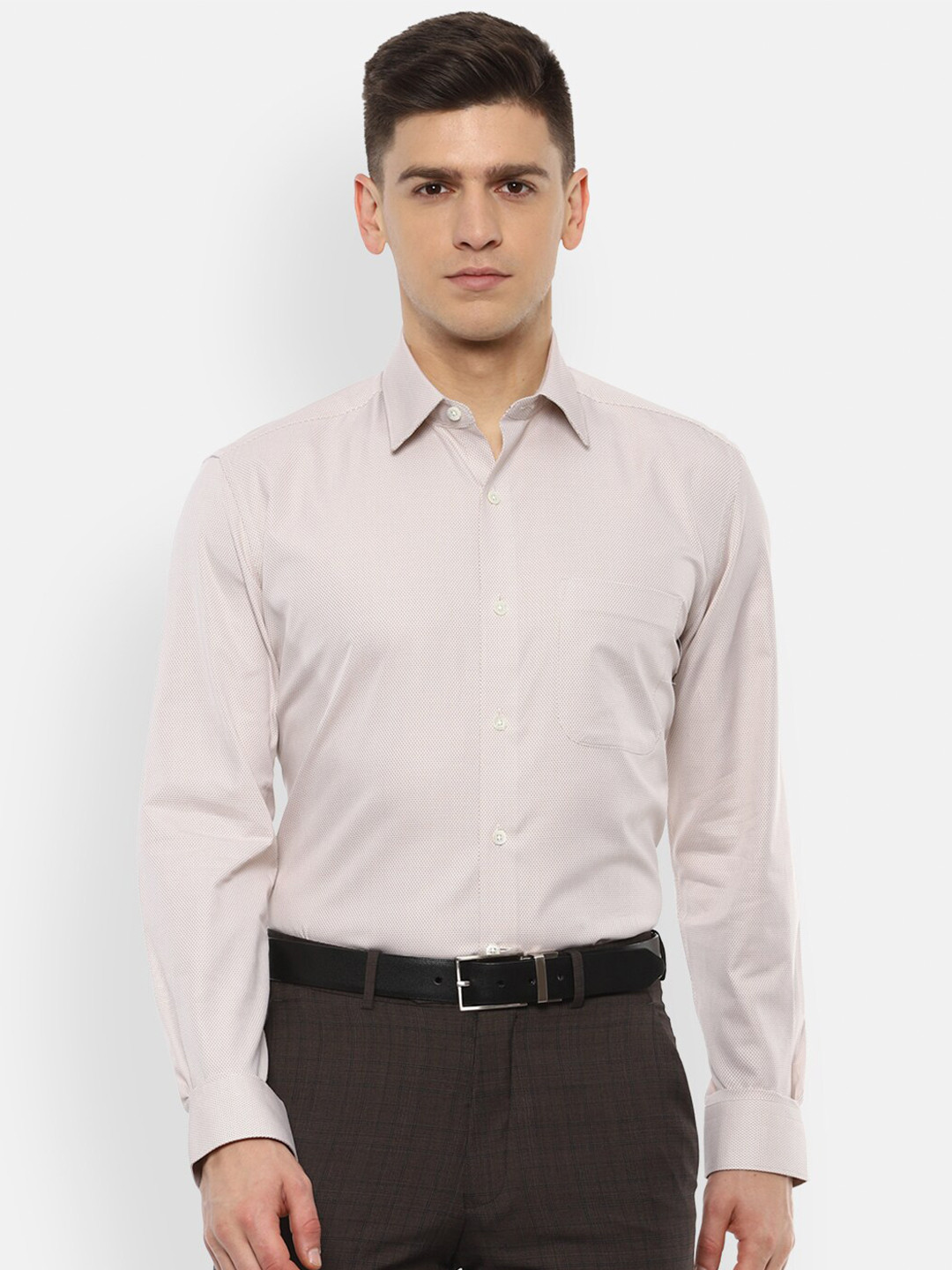 Luxure by Louis Philippe Men Pink Printed Pure Cotton Formal Shirt