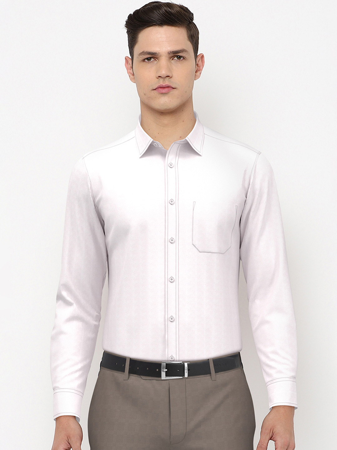Peter England Men Off White Solid Regular Fit Formal Shirt