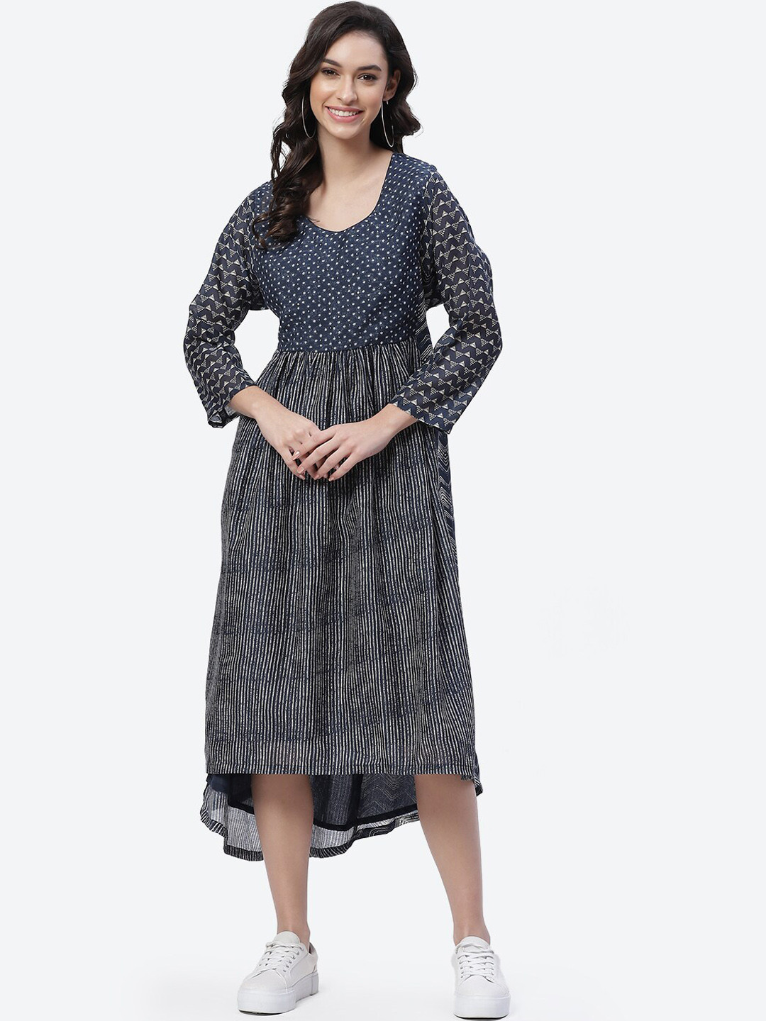 Biba Women Navy Blue Midi Dress